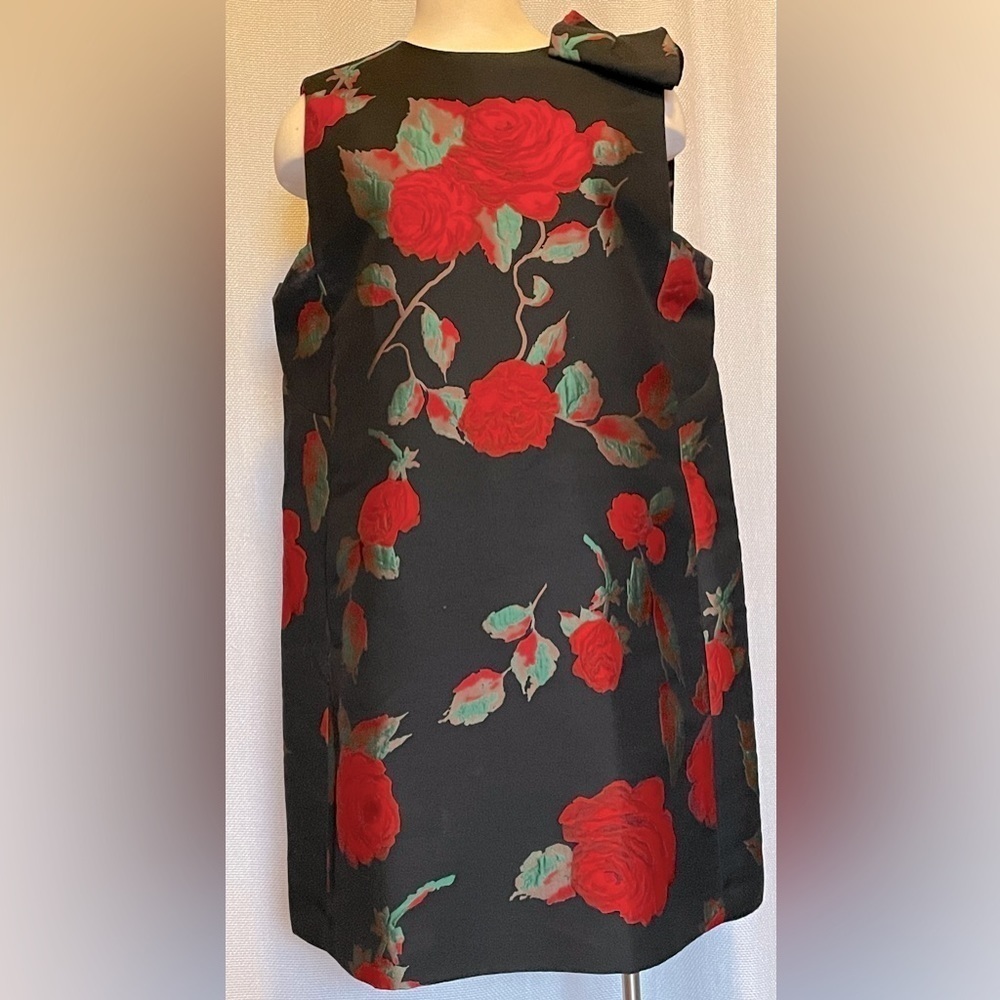 Tahari ASL Black Dress with Red Floral Design